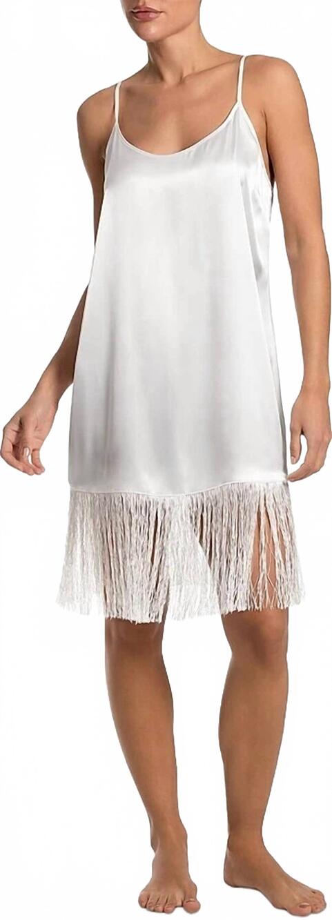 NEW IN BLOOM fringe trim satin chemise nightgown in ivory